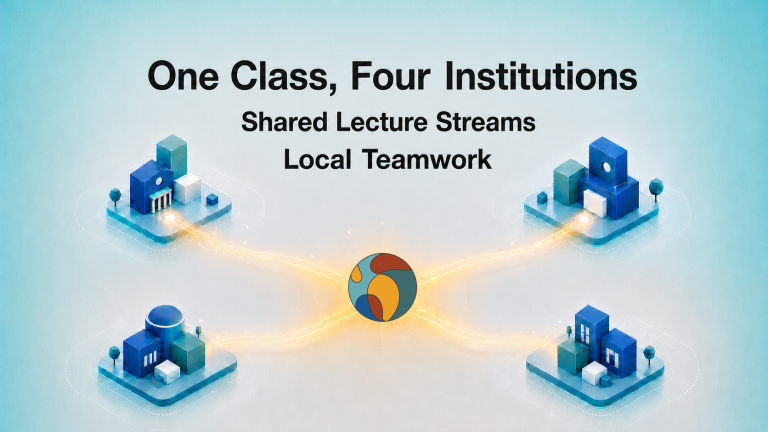 One Class, Four Institutions: Shared Lecture Streams and Local Teamwork